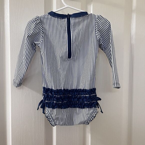 RuffleButts Navy Blue Striped One Piece Rash Guard Swimsuit Size 18-24 Months - Picture 9 of 15